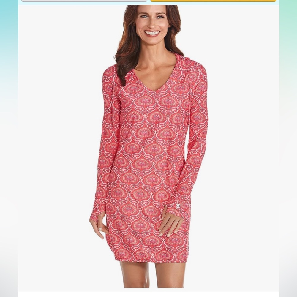 Coolibar Red and White Patterned Swim Cover-Up SPF 50+ Excellent UV Protection M
